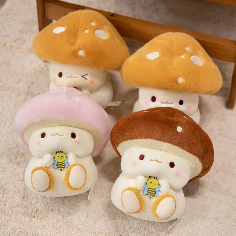 Cartoon Cute Little Bee Mushroom Plush Toy Fun Mushroom Doll New Household Decoration Creative Cloth Doll Soothing Pillow Gift