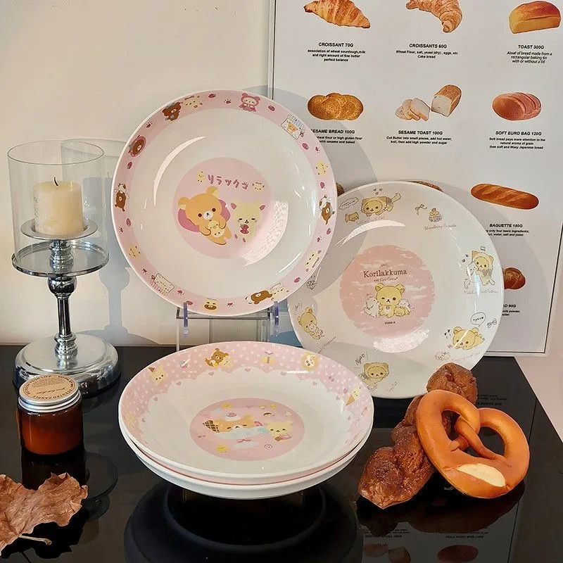 Керамическая миска для риса Rilakkuma: милая японская мультяшная посуда, креативная миска для рамена, тарелка для завтрака, блюдо для закусок