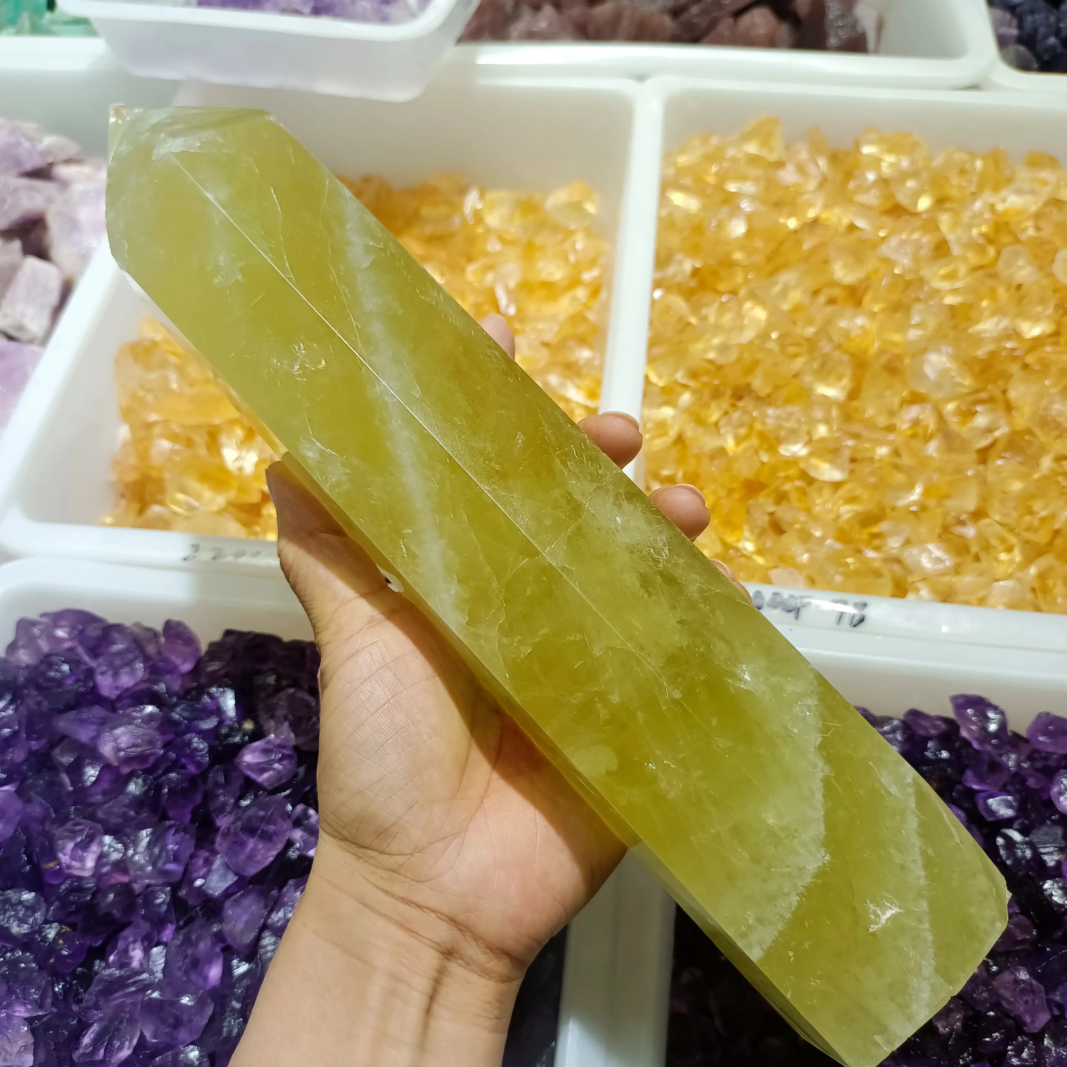 Magical Natural Yellow Crystal Obelisk Quartz Mineral Specimen Energy Pillar Reiki Treatment Home Office Degaussing Decoration