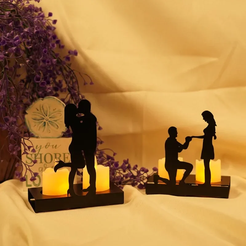 

Romantic Black Silhouette Candlestick Wedding Decoration Props Metal Candle Holder Valentine's Day Dinning Party Dec