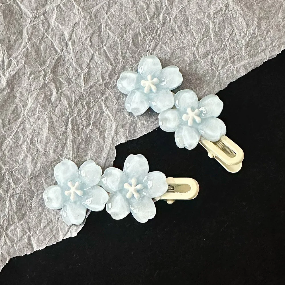 

2PCS Premium Touch Blue Jelly Flower Hairpin Elegant Sweet Girly Wind Side Fringe Hairclip Spring Hair Accessories