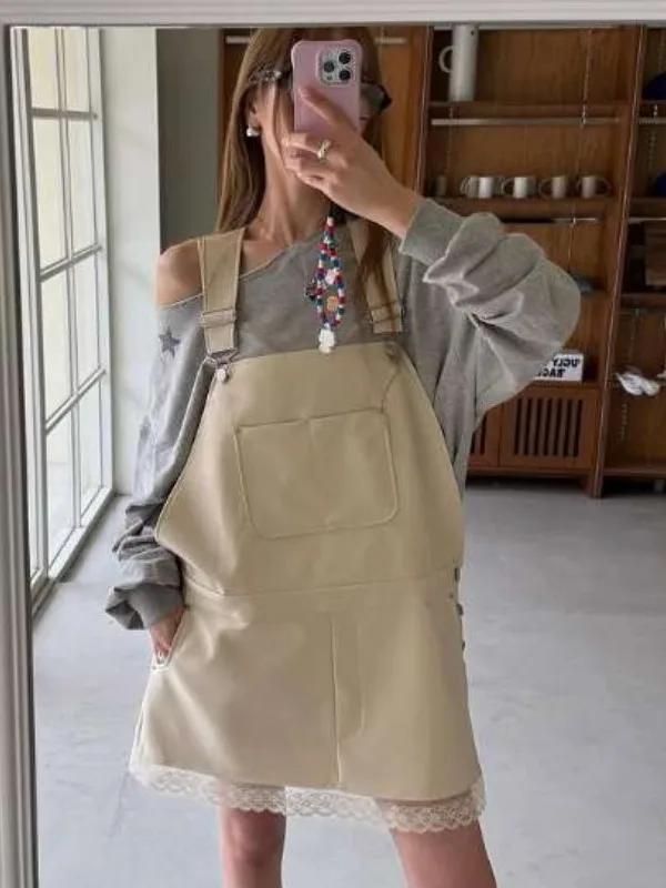 Women's PU Leather Lace Patchwork ter Dr Spring New Design Sensation Small Cro Outdoor ort Skirt