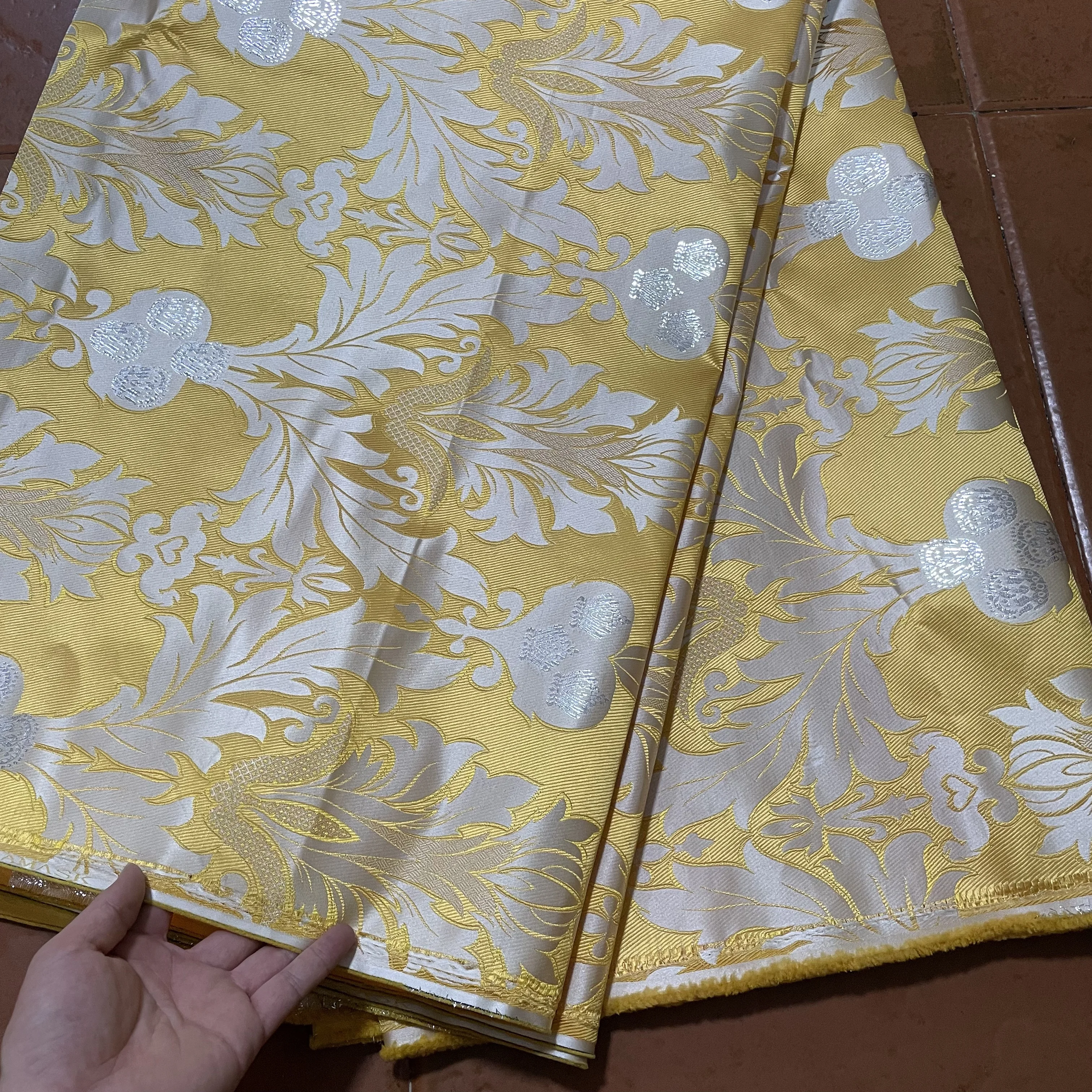 African Thick Damask Lace Fabric 2.5Yard Or 5Yards 2025 Jacquard Brocade Fabrics DIY Sew For Nigeria Women Headtie Aso obi Dress