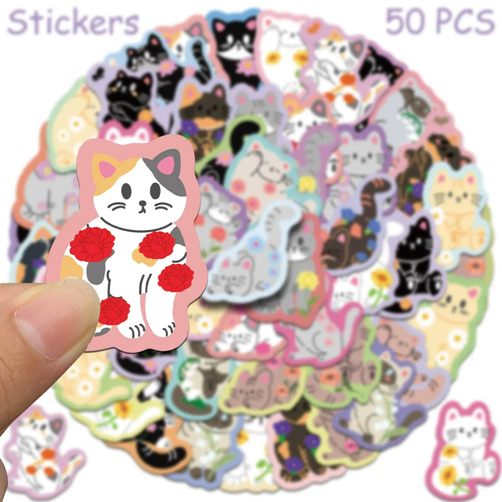 50pcs Cartoon Cute Cat Stickers Decals For Laptop Scrapbook Luggage Guitar Helmet DIY Graffiti Aesthetic Stickers Creative Gifts