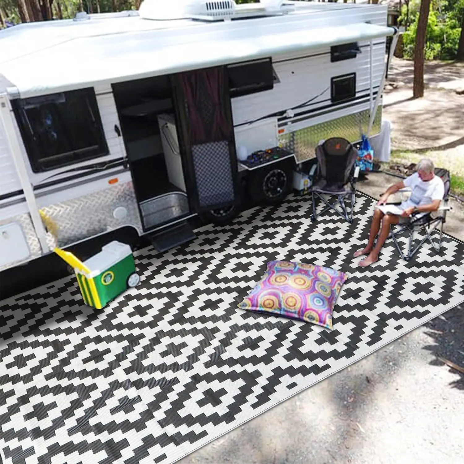 Reversible Mats, Modern Area Rug, Large Floor Mat and Rug for Outdoors, Patio, Backyard, Deck, Picnic, Beach, Trailer