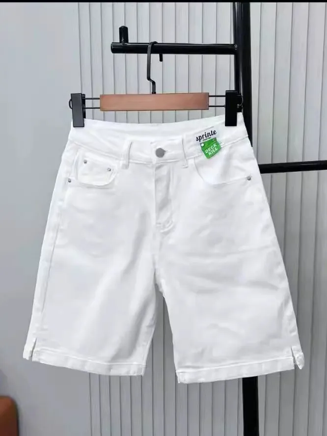 

Джинсовые брюки с высокой талией и разрезом, прямые брюки пять четвертей для женщин, большие размеры, летние утягивающие джинсы Bla