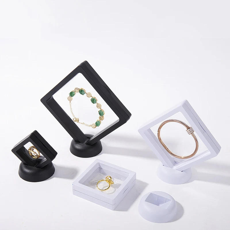 1pc Jewelry Storage Box PE Film 3D Floating Display Case Stands Holder Frame Membrane Ring Earrings Necklace Transparent Display