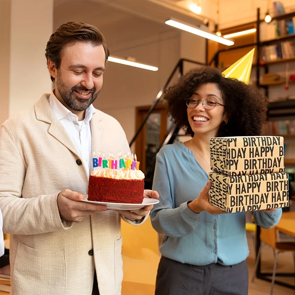 

Birthday Kraft Paper, "Happy Birthday" Printed Wrapping Paper - (43x299.7 cm) Recyclable Paper, Ideal for Birthdays, Parties