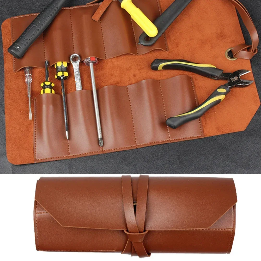 Portable Leather Tool Roll Bag Multifunction Hardware Cutter Wrench Storage Portable Pouch Tool Bag Wrench Tool Storage Bag