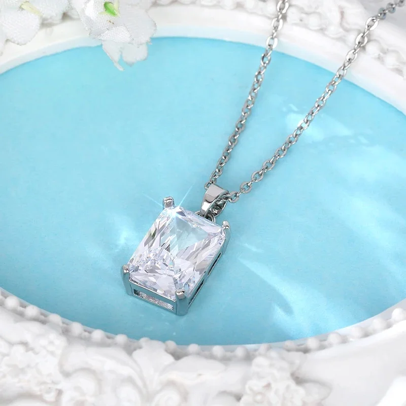 Huitan Helle Rechteck Zirkonia Frauen Anhänger Halskette Mode Minimalistischen Charme Halskette Elegante Braut Hochzeit Schmuck