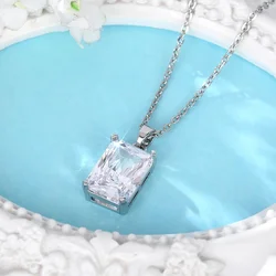 Huitan Bright Rectangle Cubic Zirconia Women Pendant Necklace Fashion Minimalist Charms Necklace Elegant Bride Wedding Jewelry