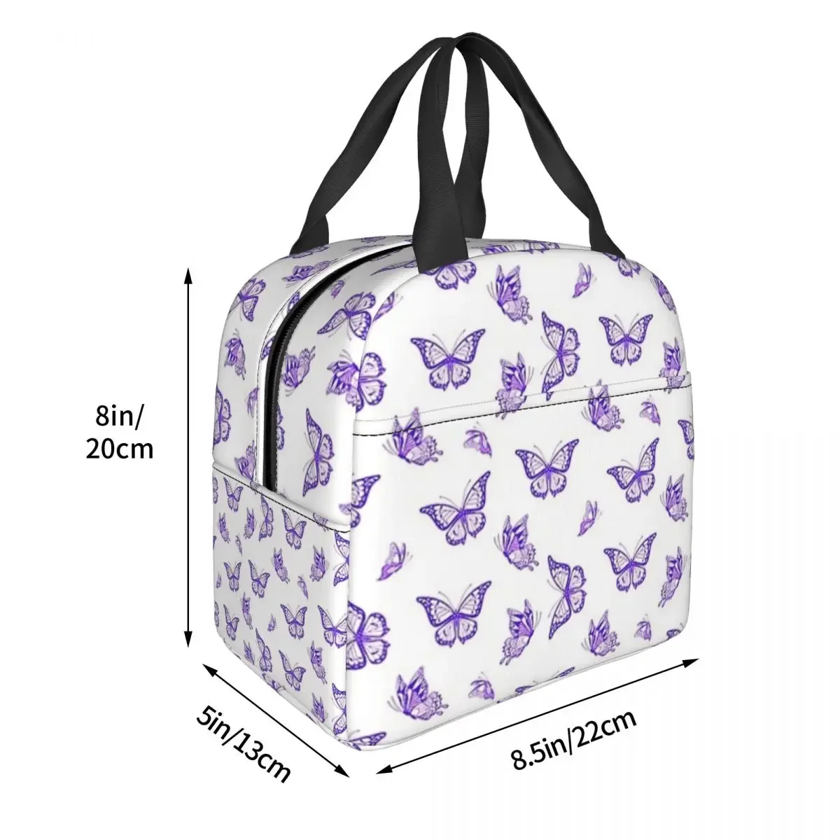 Fiambrera con estampado de mariposa púrpura para mujer y niños, bolsa de almuerzo aislada, bolsas de Picnic reutilizables, fiambrera térmica, bolso de mano para el trabajo