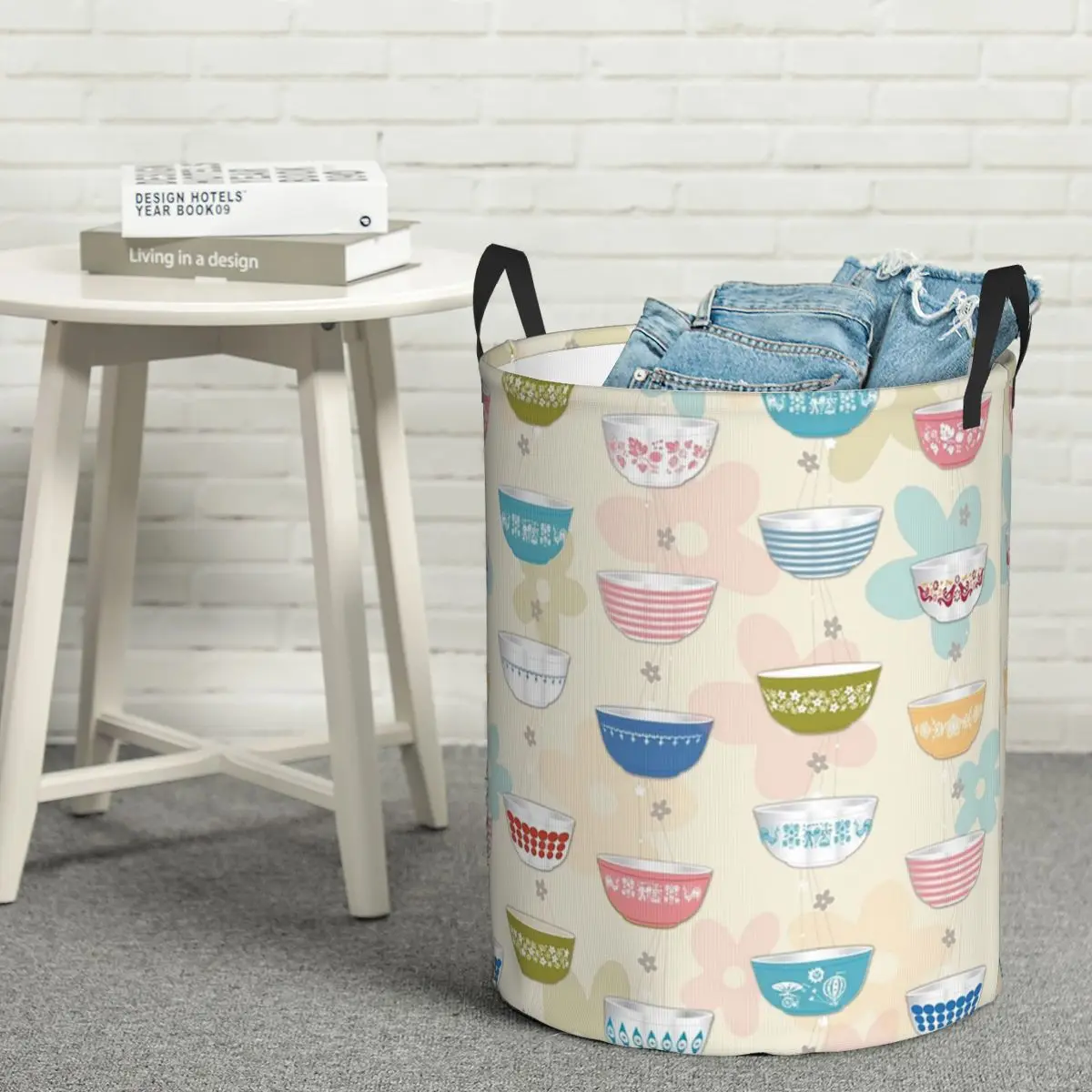 Cesto de Lavandería Plegable, Colección de Cuencos Pyrex Vintage, Organizador del Hogar, Cesto para Lavar Ropa de Niños