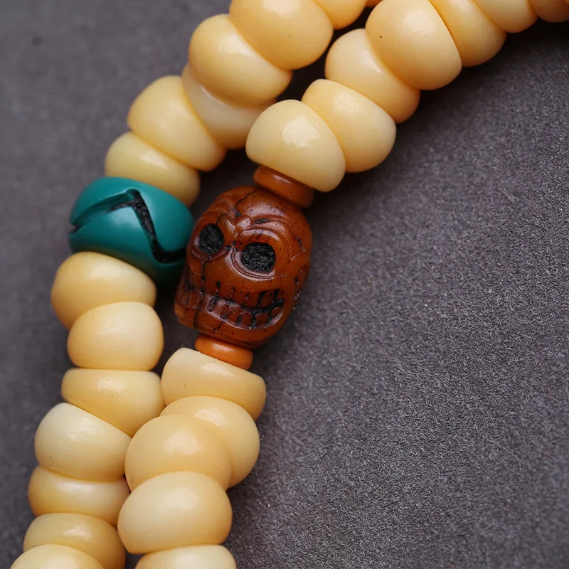 108 Buddha Beads Made Of Recycled Yak Bone In Chicken Fat Yellow, Hand-Held Three-Way Bead With A-Daizi Glass Accessories