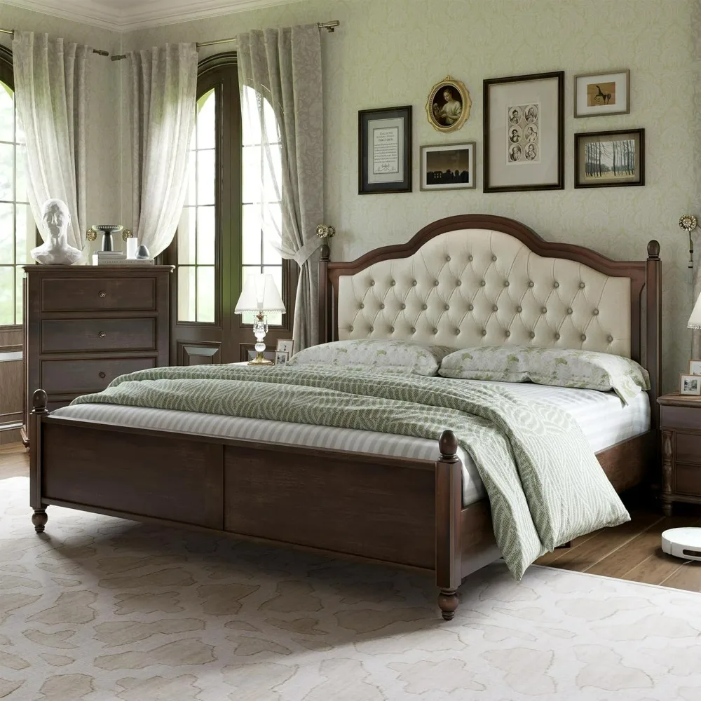 Bed, King Size Bed Frame, Transitional Platform Bed with 52.5