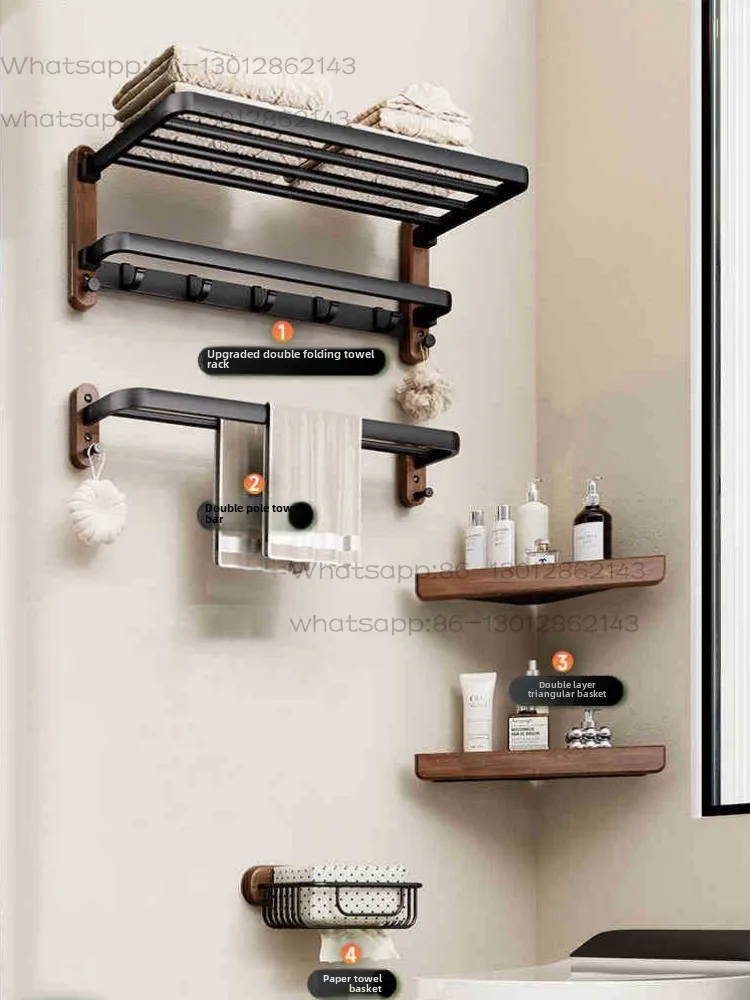 Bathroom Towel Storage Rack Nordic Walnut Toilet Pendant Bathroom Waterproof Hardware Home Decor Luxury Organizer Accessories