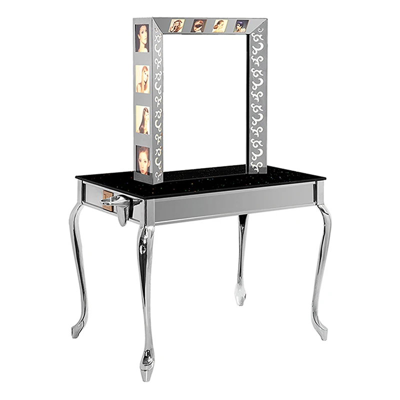 Espelho de cabeleireiro de salão de assento duplo com luz LED adequado para barbearia