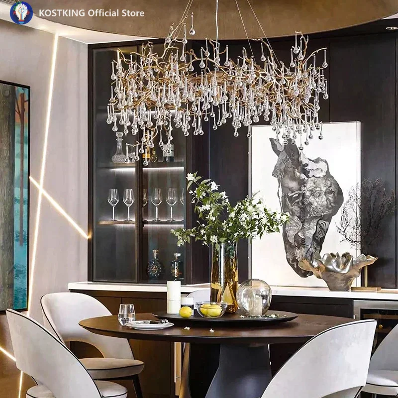 Luxury French Crystal Chandelier For Dining Room Full Copper Villa Living Room High Grade Ceiling Crystal Branch Chandeliers