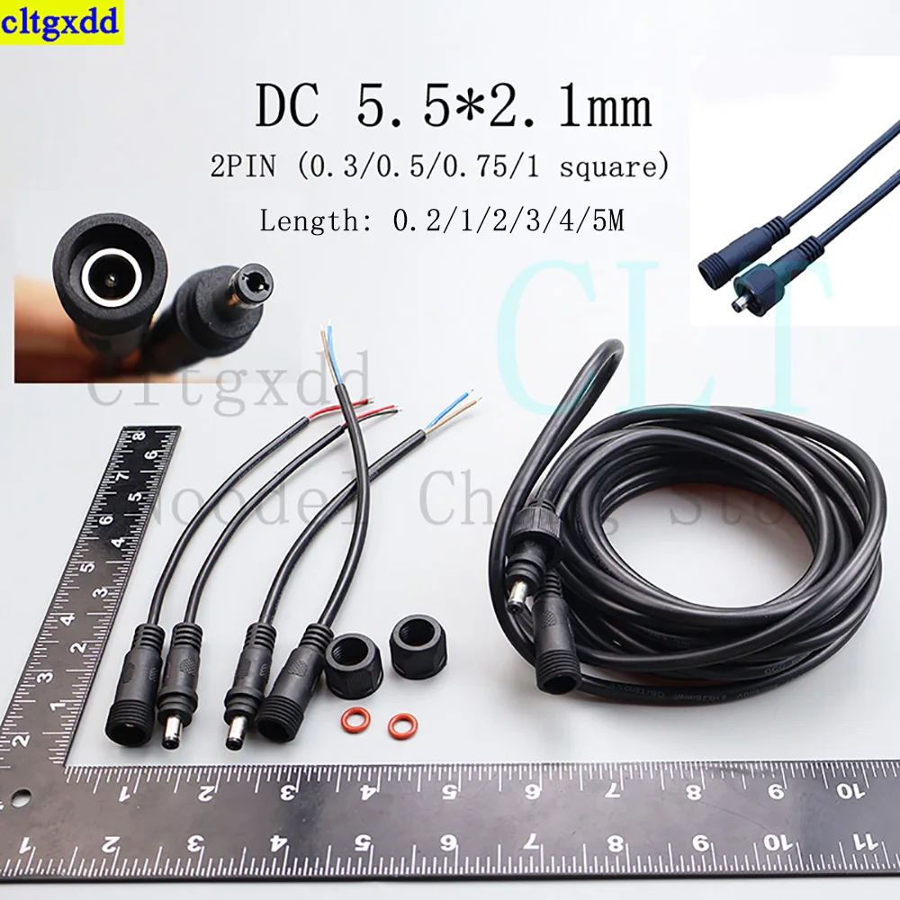 Cltgxdd 1 set 12V DC power plug DC 5.5 * 2.1mm 2-pin waterproof connector male and female terminals docking monitoring line 1-