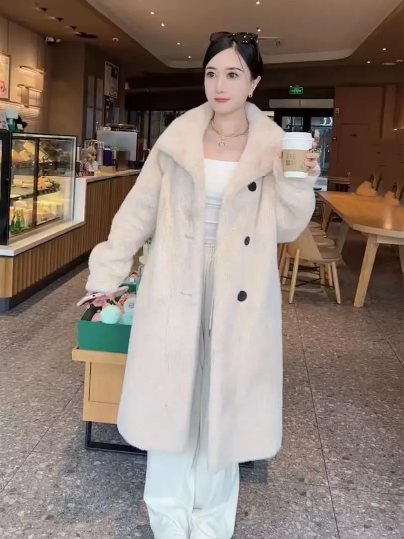 2025 Autumn and Winter New Eco-Friendly Fur Jacket Women's Mink Velvet Jacket Women's Thickened Long Jacket Artificial Fur Jacket