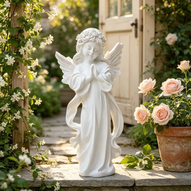 Scandinavian Simple Retro Resin Fluffy Little Angel Figurine Art Ornaments Modern Wedding Gifts Decorations Fairy Garden