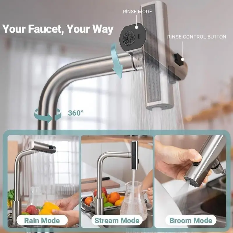 

652F Professional Kitchen Faucet with Pull Out Sprays Space Saving Kitchen Faucet