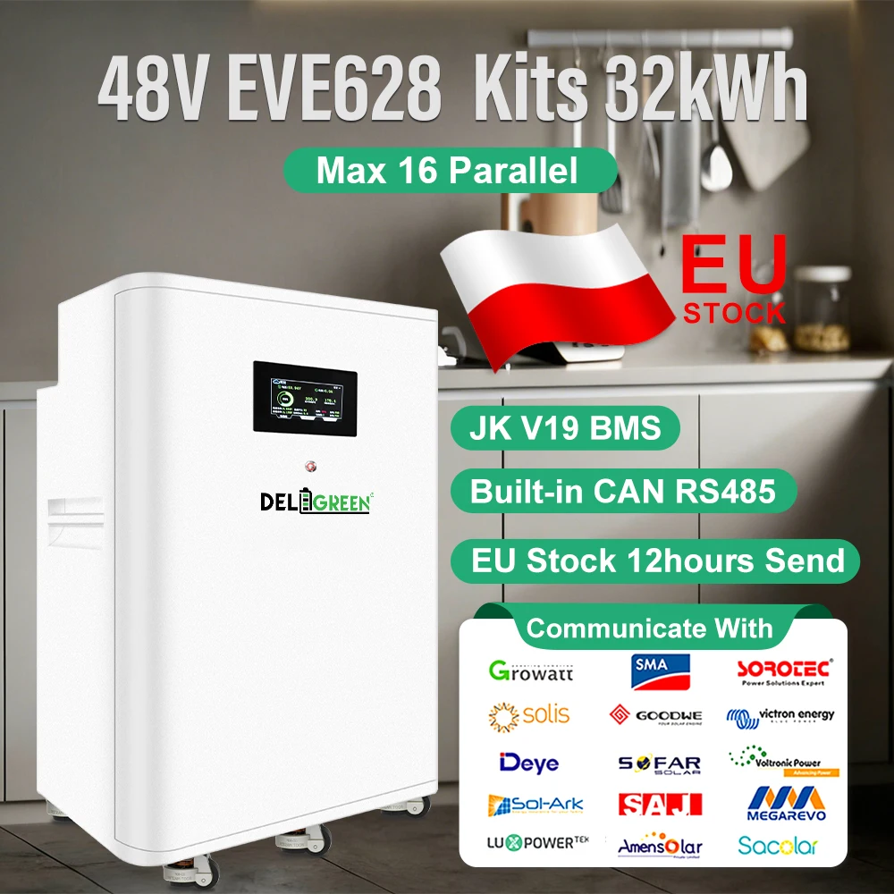 

Аккумулятор LiFePO4 EVE 48В 628Ач (ЕС склад) с BMS KTS JKV19, CAN, RS485, активным балансиром 2А, без НДС, 32кВтч, корпус для DIY-сборки, 4 параллельных подключения