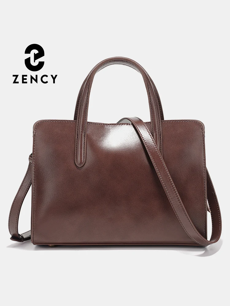 

Zency Oil Wax Leather Handbags for Women Crossbody Bag Removable Shoulder Strap Three Layer Pockets 2025 Autumn Winter Tote Sac