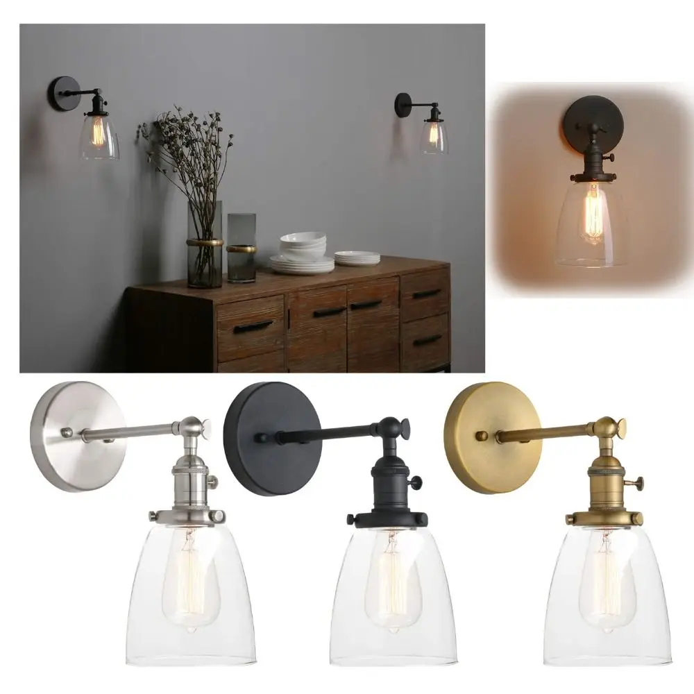

Vintage Glass Lampshad Glass Wall Lamps Oval Dome Industrial Wall Lights Single Sconce Clear Wall Lighting Bathroom