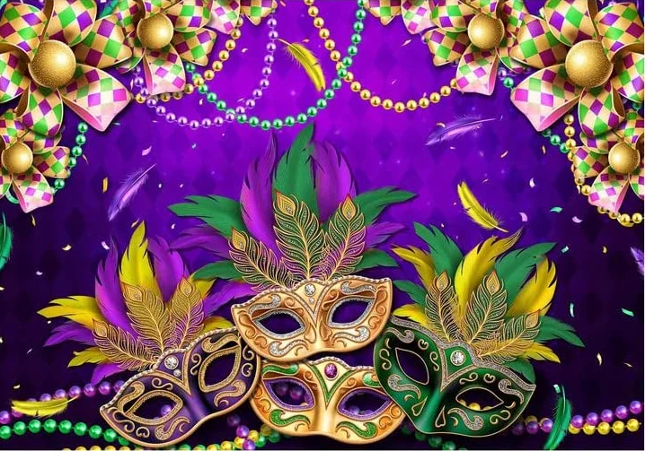 Mardi Gras Backdrop Carnival Masquerade Background New Orleans Festival Party Decorations Fat Tuesday Mask Beads Photo Banner