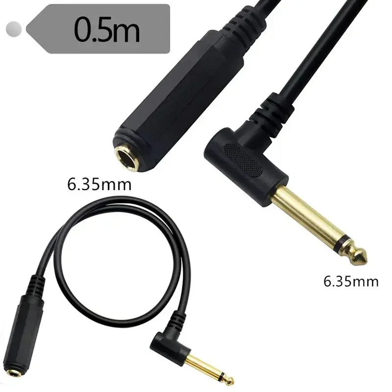 Microphone Audio 6.3/6.35/6.5mm Male To Female Mono Elbow Audio Cable Connection Line 0.5m