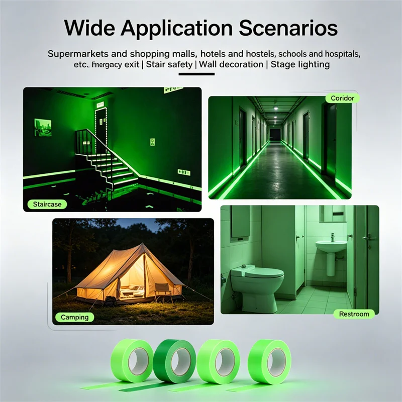 Patterned Fluorescent Self-adhesive Tape for Stage Marking Stair Safety and Wall Decoration Waterproof High-brightness Green