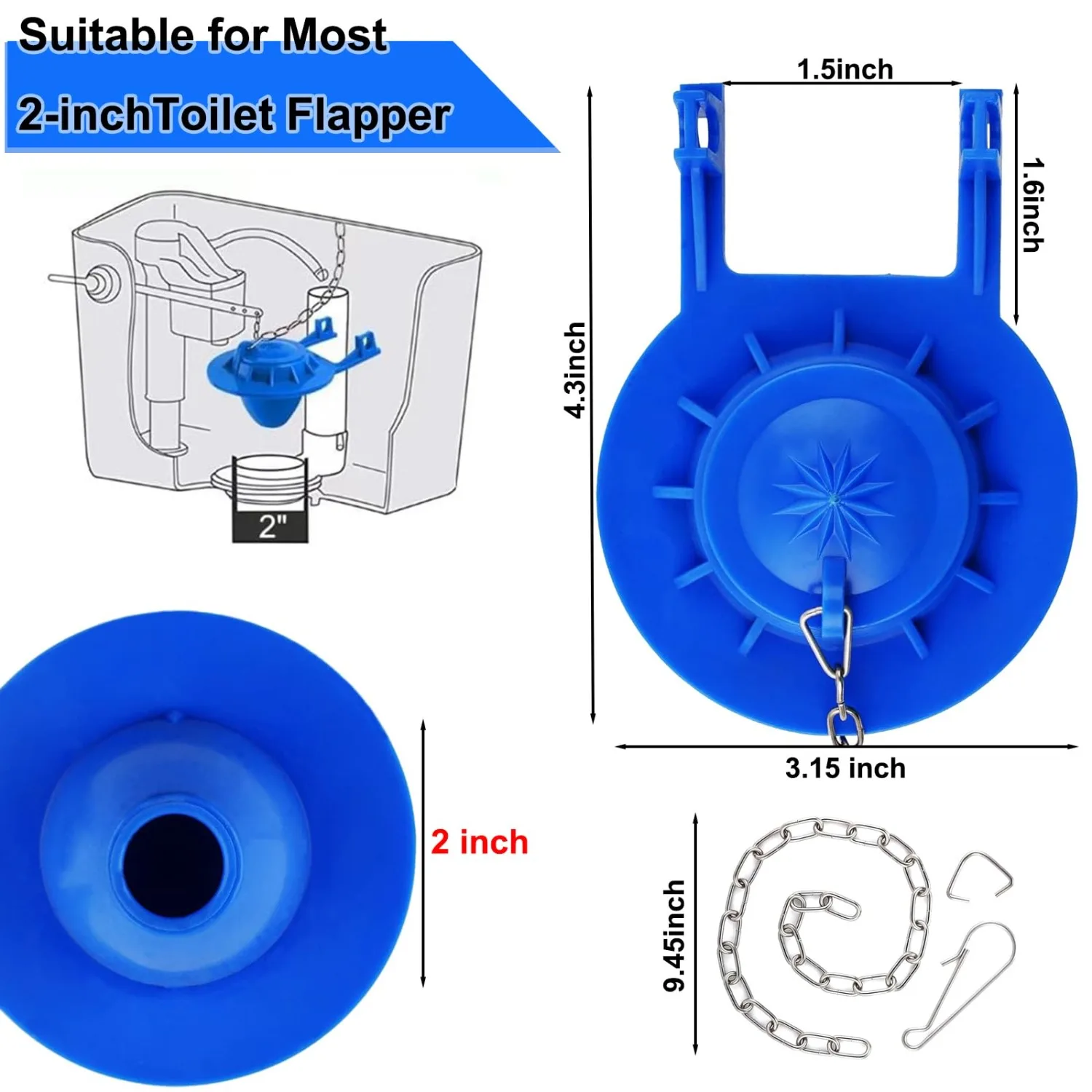 صمام دافق بديل لرفع المرحاض مقاس 2 بوصة متوافق مع المعايير الأمريكية يتضمن خزانًا مكون من 5 قطع من سلسلة الفولاذ المقاوم للصدأ #3