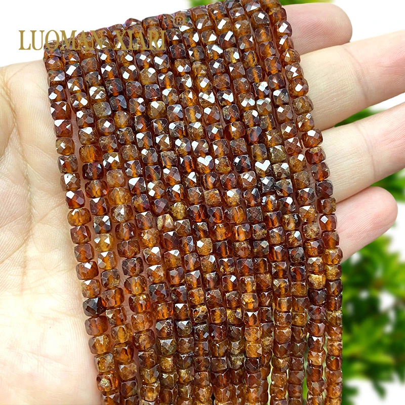 4x4mm Natural Stone Faceted Cube Orange Garnet Loose Square Spacer Beads for Jewelry Making Diy Earrings Bracelet Accessories