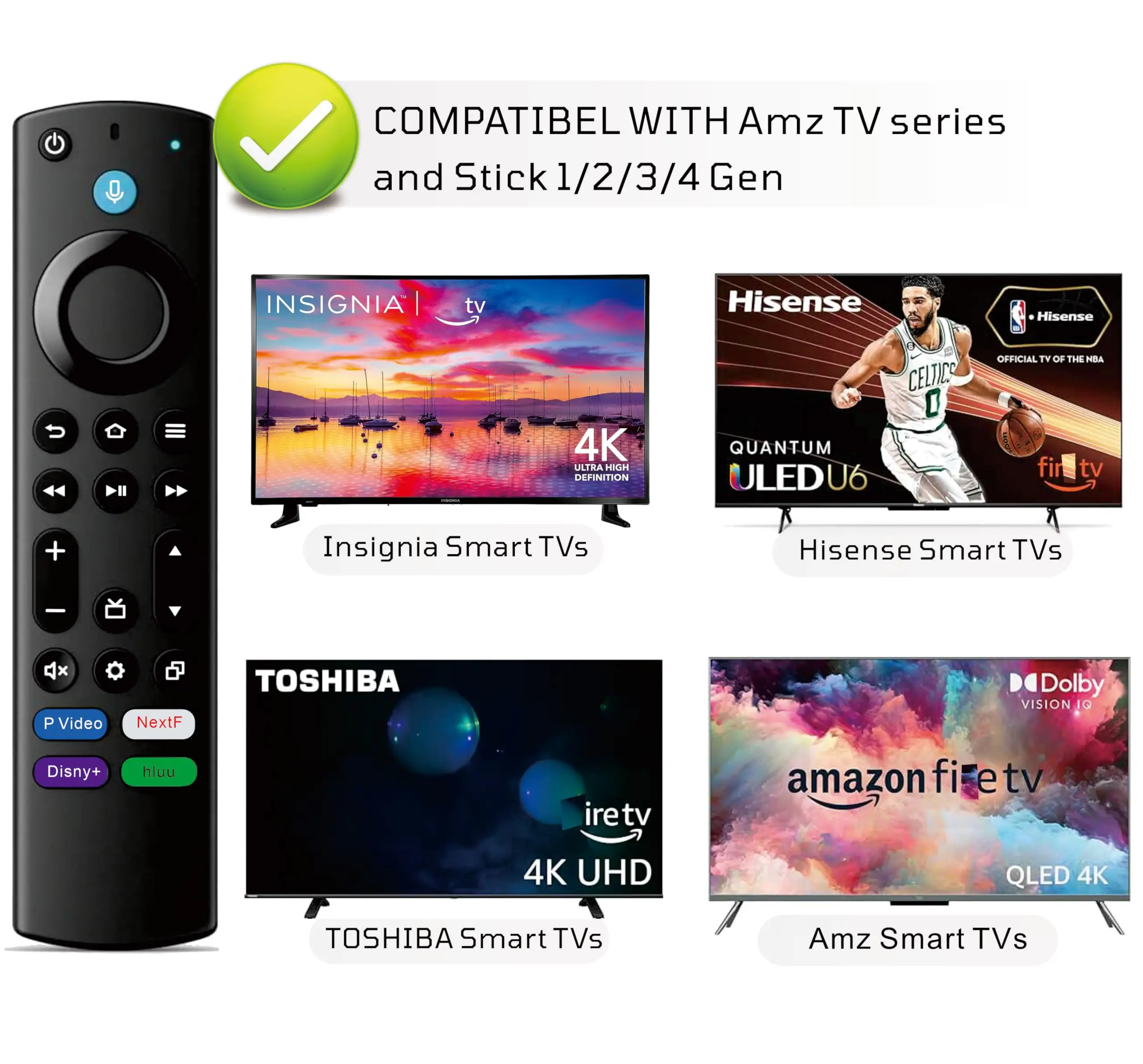 Replacement Voice Remote for Insignia/Toshiba/Pioneer/AMZ Smart TVs. Compatible with AMZ TV Stick 1/2/3/4 Gen