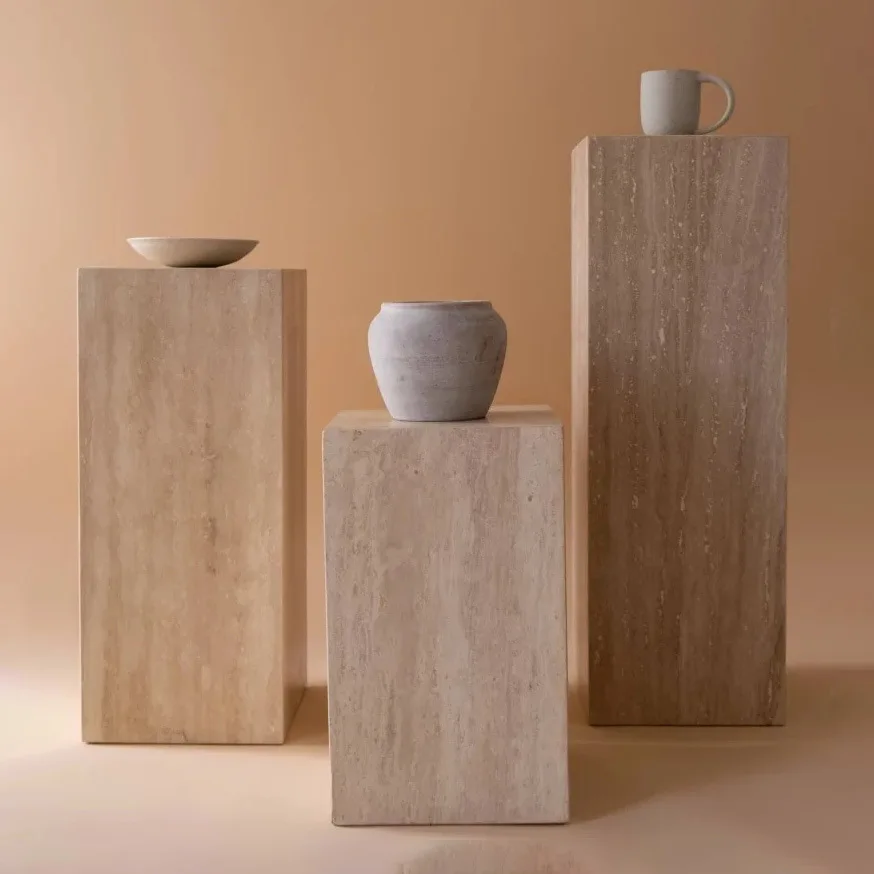 Group Modern Stone Marble Beige Travertine Durable Eco-Friendly Living Room Center Dining Coffee Plinth Column Home