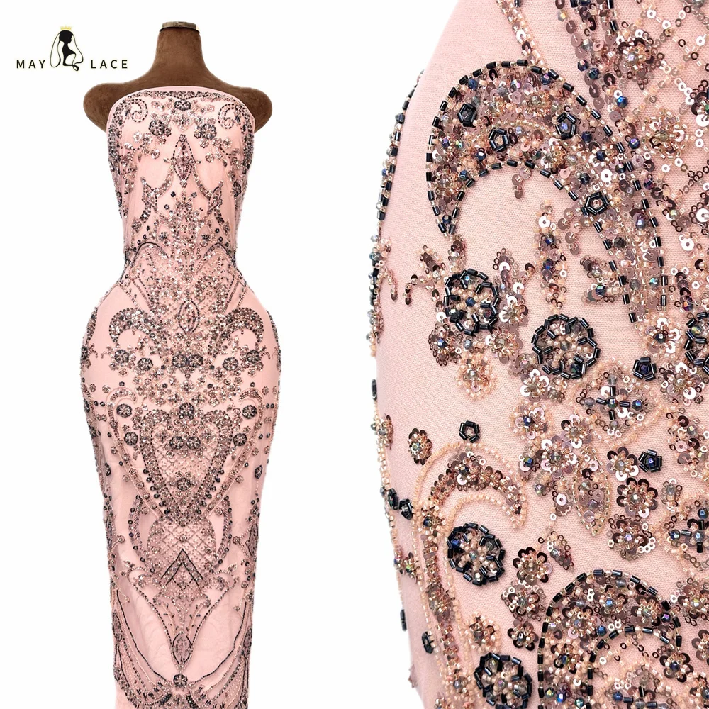 

High-Quality Luxury African Embroidered Sequined Lace Fabric 2026 Nigerian Beaded Lace Fabric Suitable For Wedding Dresses Women