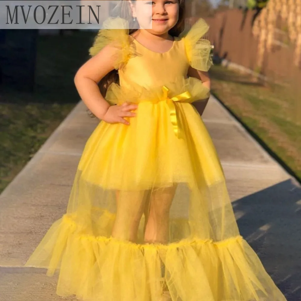 Mvozein Illusion Tulle Girl Princess Dress Puffy Sleeves Pink Girl Birthday Dress Christmas Party Dress robe de princesse