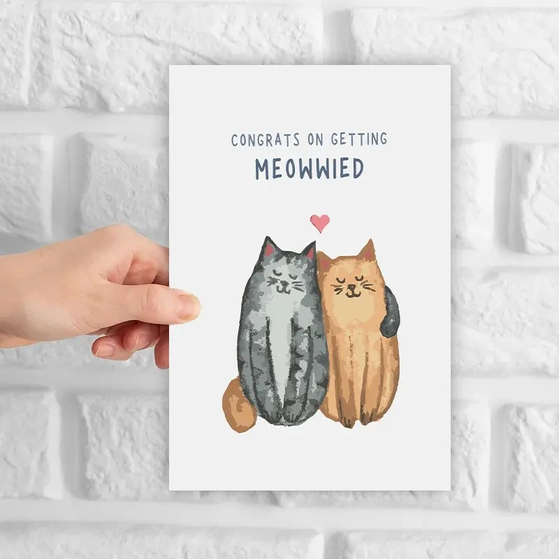 1 pz, simpatico gatto biglietto di nozze, congratulazioni fidanzamento, carta di matrimonio per gli amanti dei gatti, carta acquerello fatta a mano.