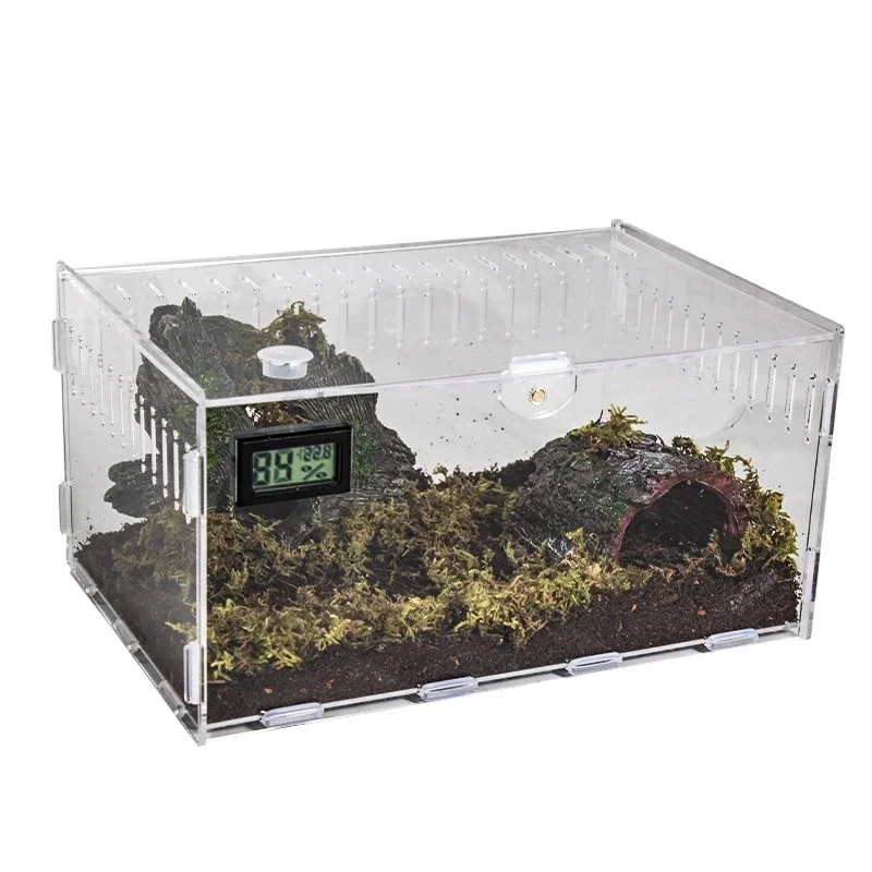 Acrylic Terrarium Enclosure With Thermometer For Reptiles And Invertebrates Desktop Display Box For Kids Gift For Hobbyists