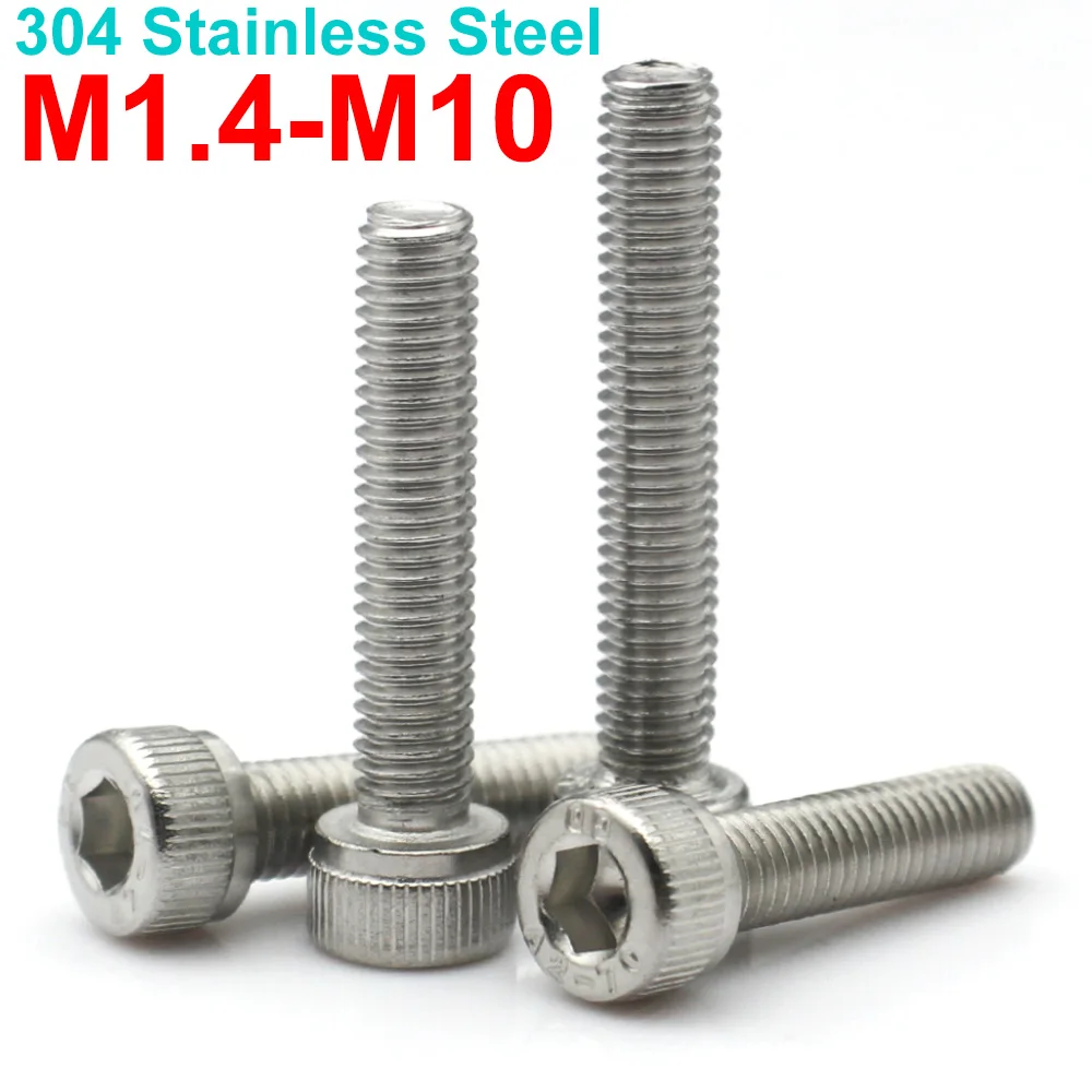 2-50 M1.4 M1.6 M2 M2.5 M3 M4 M5 M6 M8 M10 304 Stainless Steel Hex Socket Head Cap Screws Cup Head Bolts Cylindrical Allen Screws