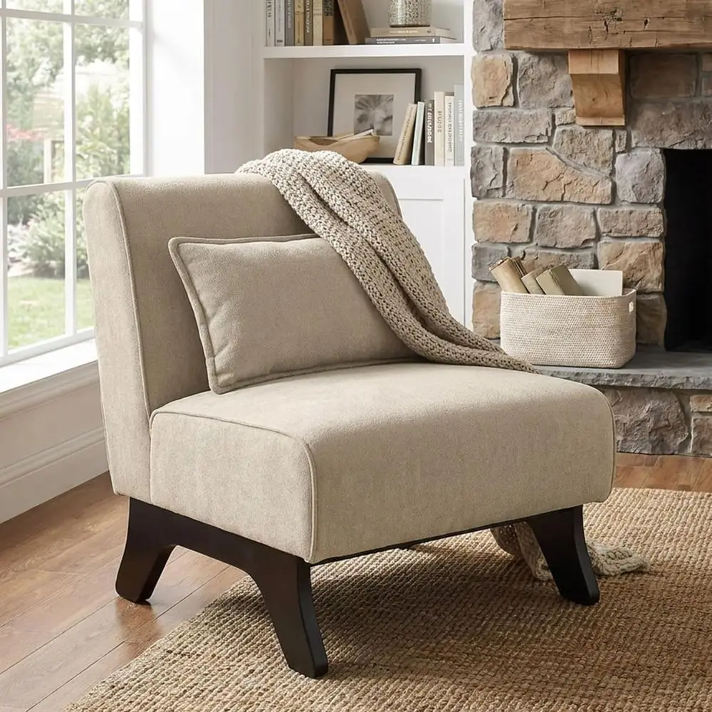 Upholstered ArmlAccent Chair,ern Comy Living Room Chairs with Wooden Legs& Pillows,Lounge Soa Side Chair or Bedroom armhouse Rea