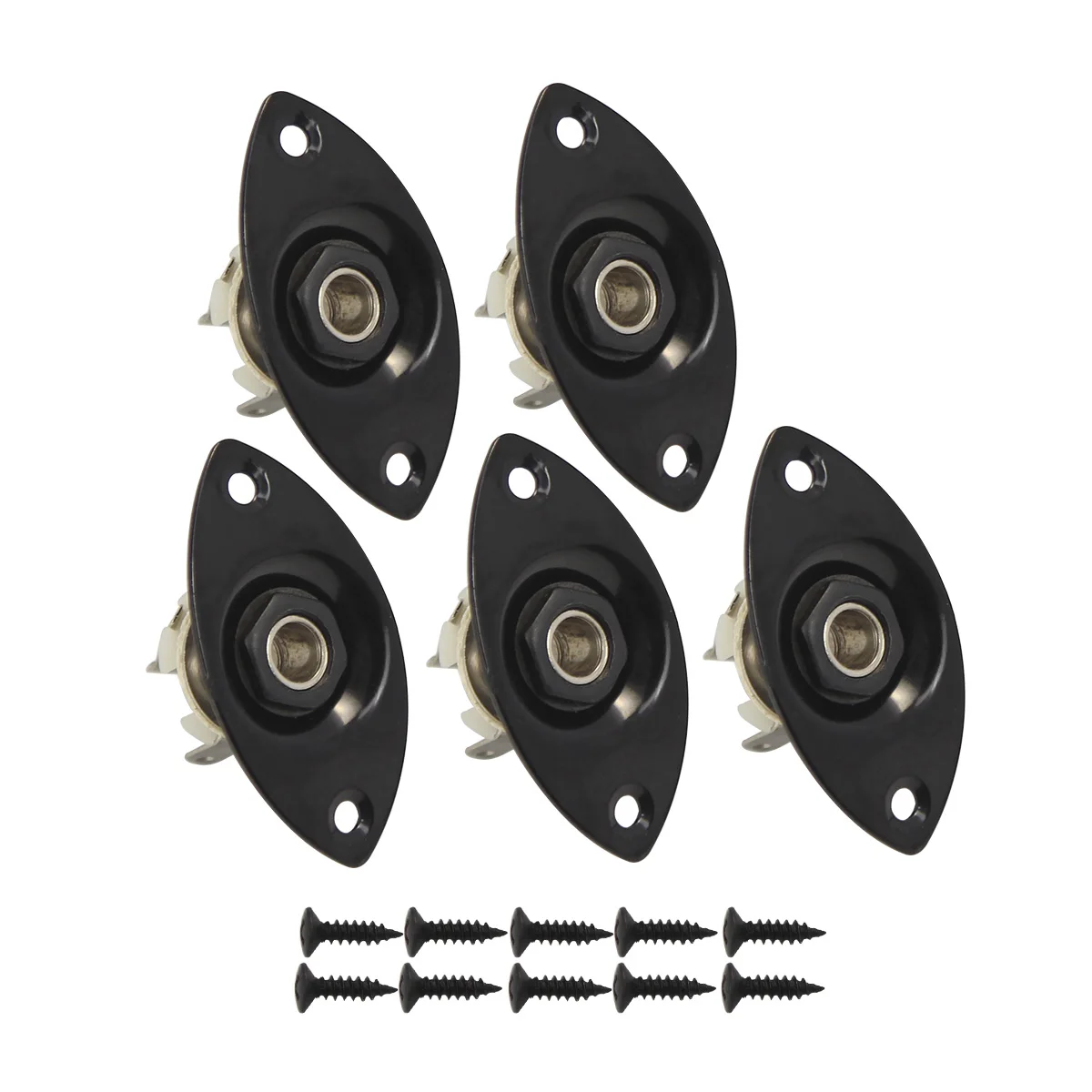 FLEOR 5pcs Black Oval Output Jack Plate Jackplate with 1/4'' 6.35mm Electric Guitar Jack for LP