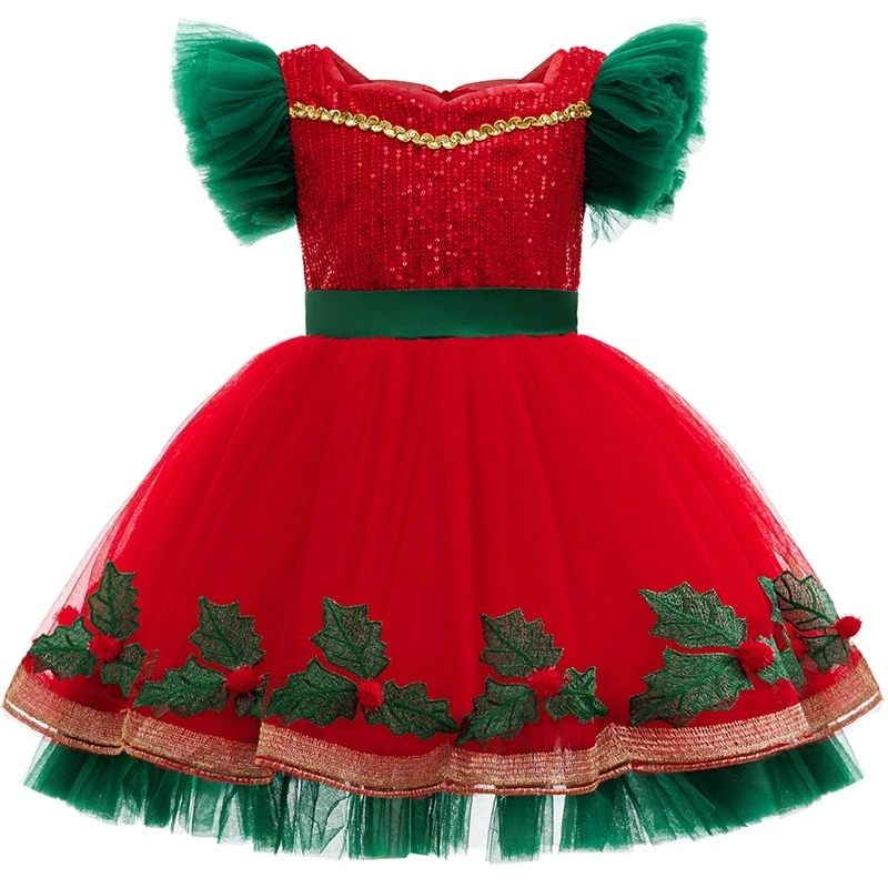 2-10 Years Merry Christmas Girls Dress Cute Christmas Tree Mesh Xmas Fashion Girls Princess Dress Party Costumes Kids Clothes