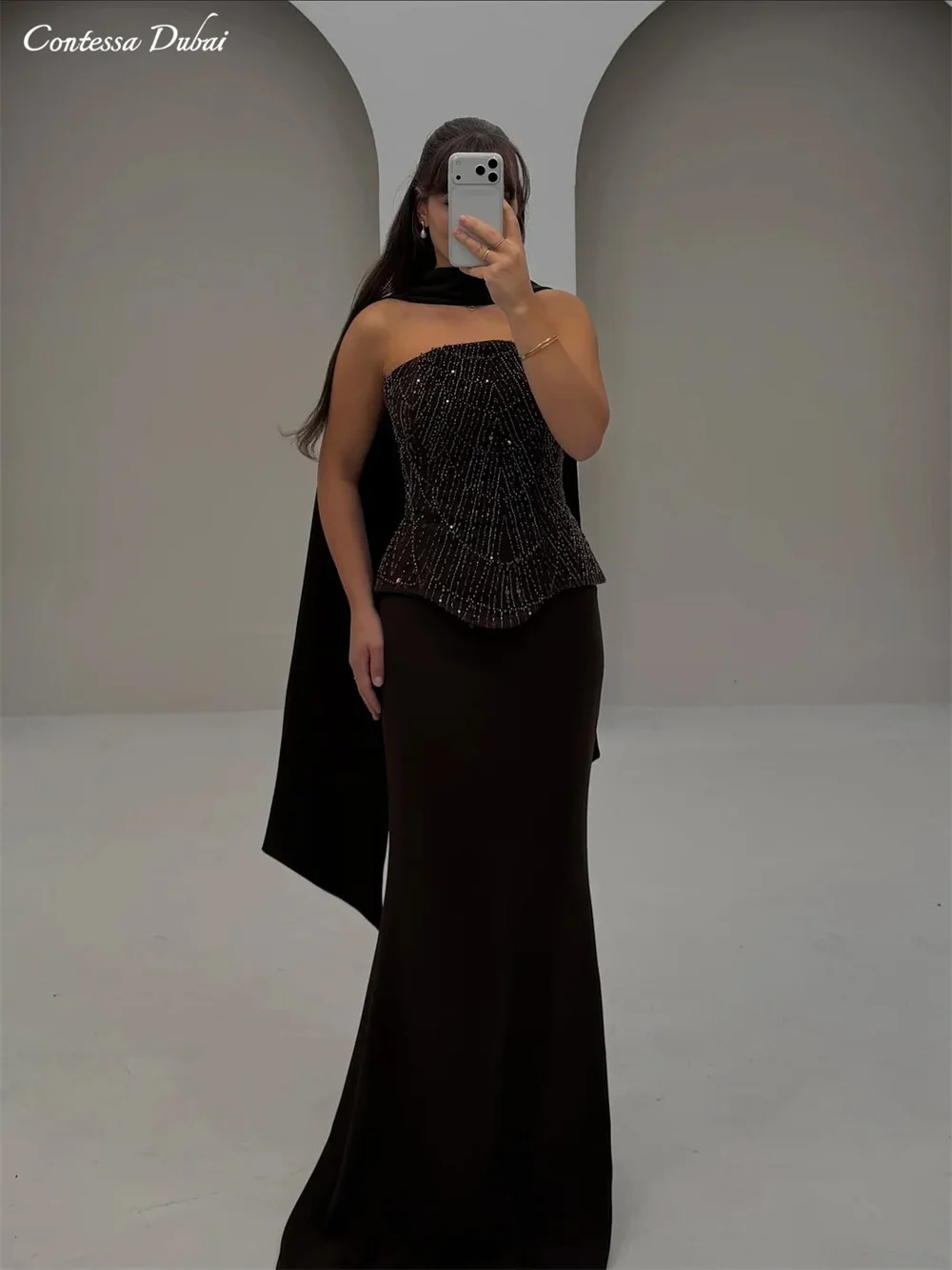 

Contessa Customized Matte satin scarf Strapless robes de soirée Beaded Corset Party Prom Dresses Mermaid Formal events dresses