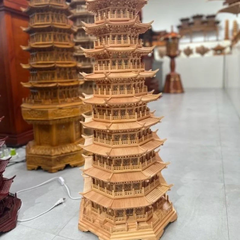 Ancient building wooden tower model nine-story octagonal exquisite tower wood carving ornament