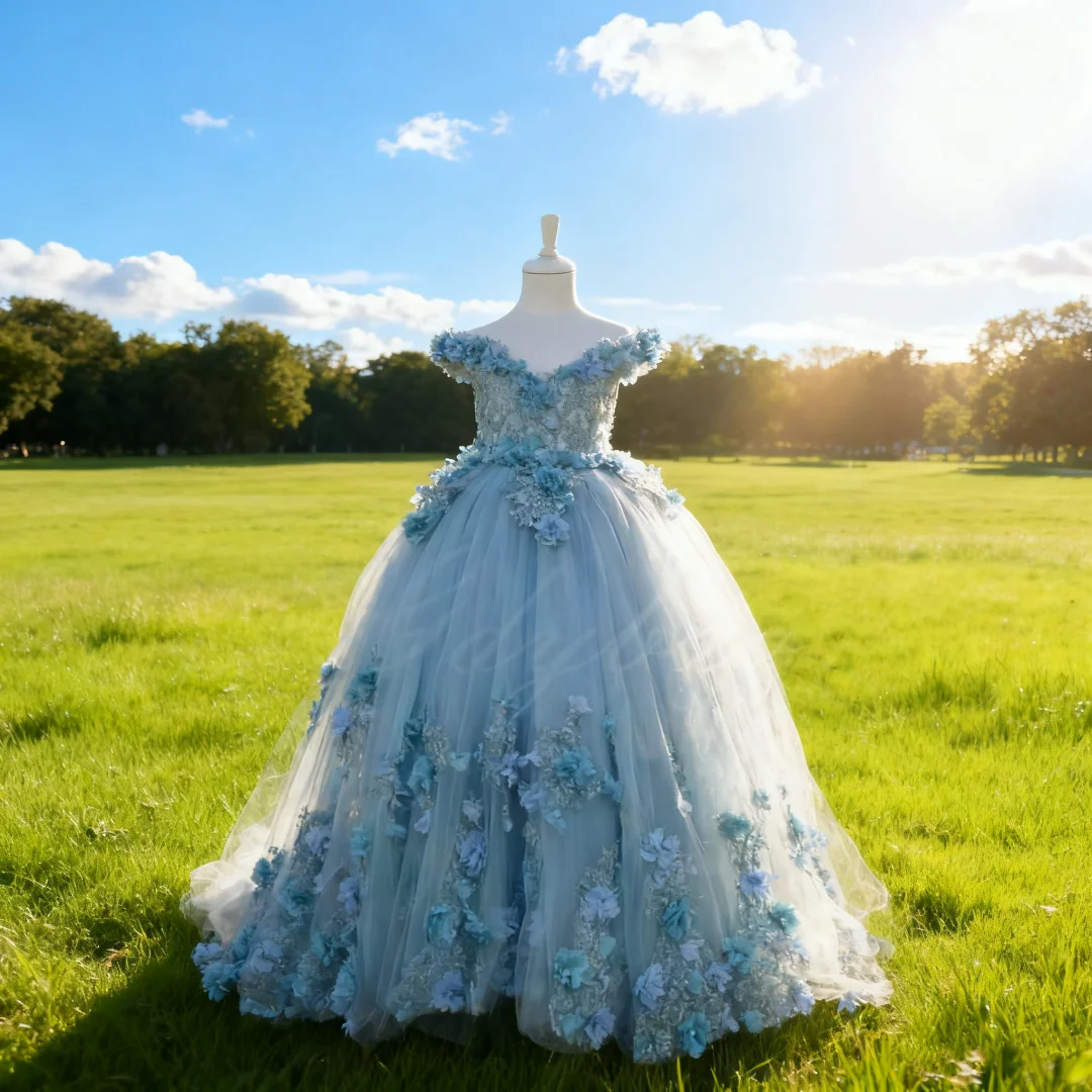 Flower Girl Dress For Wedding 3D Applique Tulle Ball Gown Princess Luxury Kids Birthday Evening Party Dress