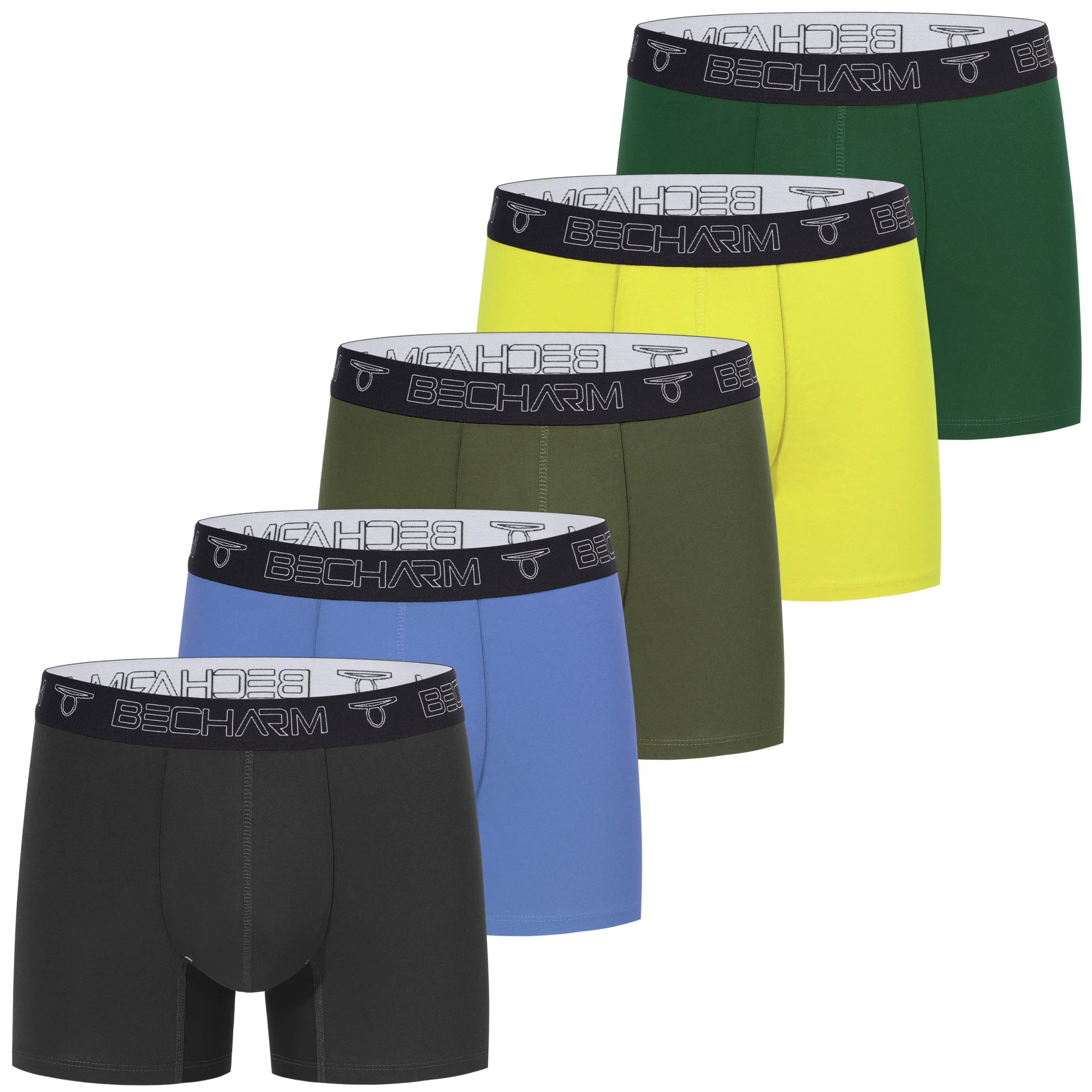 Mens Underwear Short Leg Boxer Briefs Man No Ride Up Trunks Multicolor 5 Pack Black Blue Yellow Green