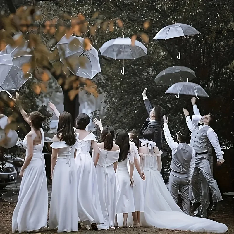 

6pcs Transparent Bride and Groom Umbrellas Elegant Wedding Accessories Large Bridal Wedding Bachelor Party Supplies Decorations