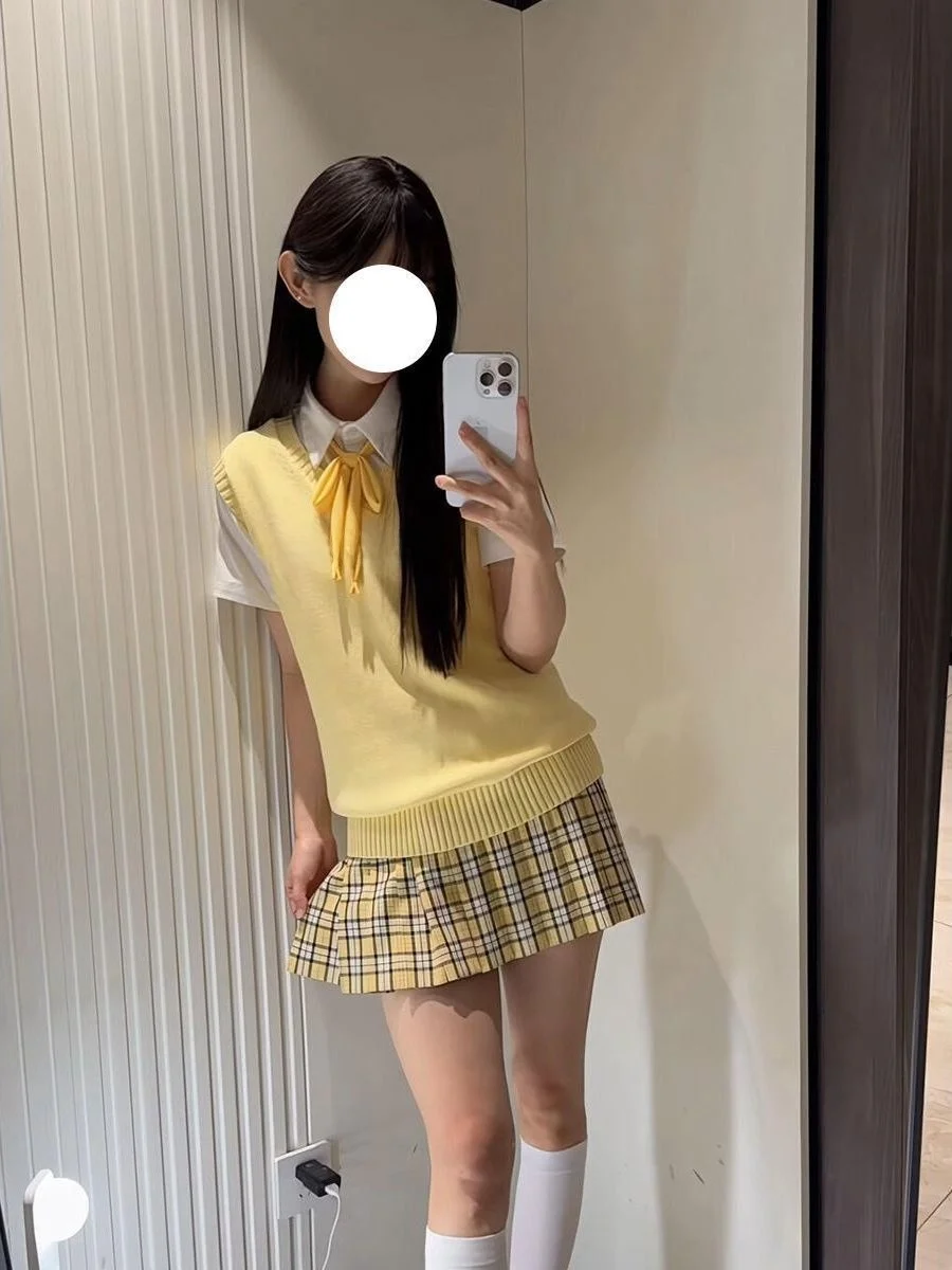 

Japanese Style JK Uniform Set Vest Top Short Sleeve Shirt Plaid Skirt Breathable Comfortable Spring Summer Autumn Fashion